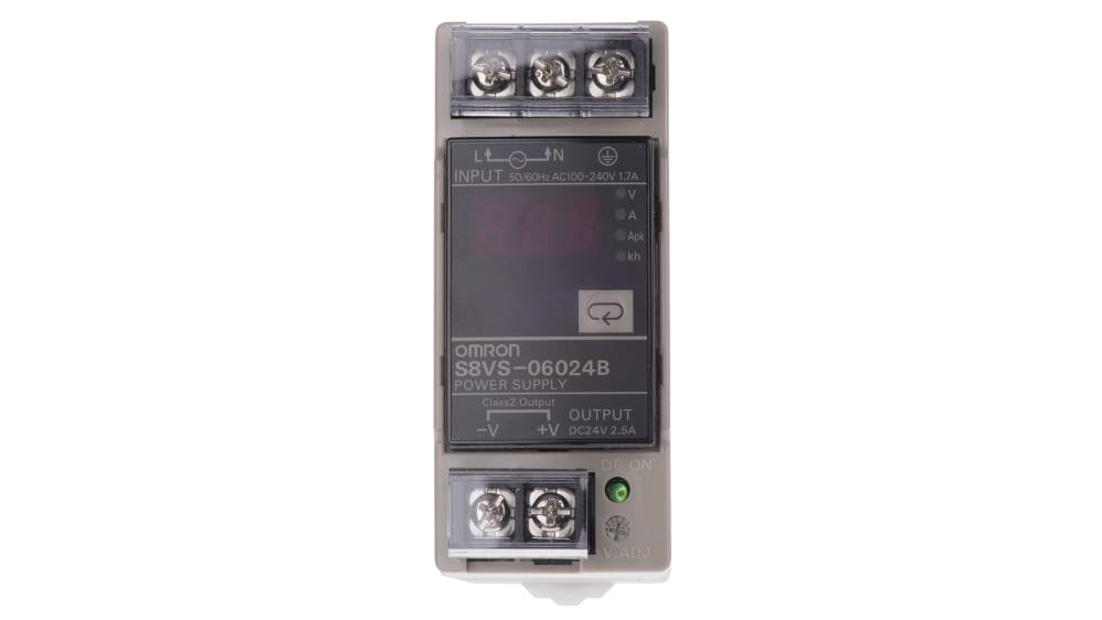 Omron DINレール取付け用スイッチング電源, S8VS-06024B, 出力：2.5A, 定格：60W 入力電圧：ac 出力電圧：dc 24V  dc/ RS