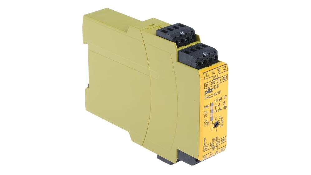 Relé de seguridad Pilz PNOZ X PNOZ XV1P de 1, 2 canales, para  Bloqueo/interruptor de seguridad, 24V dc, cat. seg. ISO