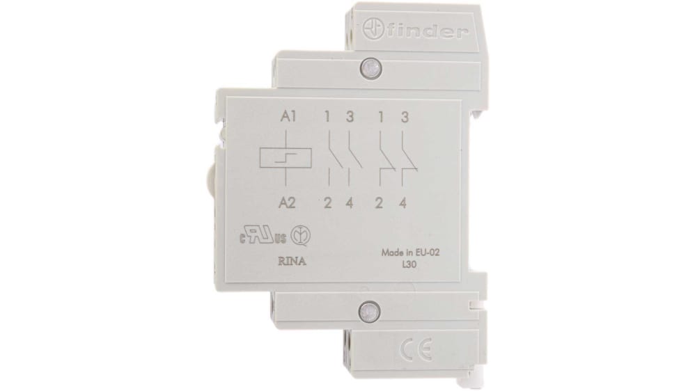 Finder DIN Rail Latching Power Relay, 230V ac Coil, 16A Switching Current,  DPST