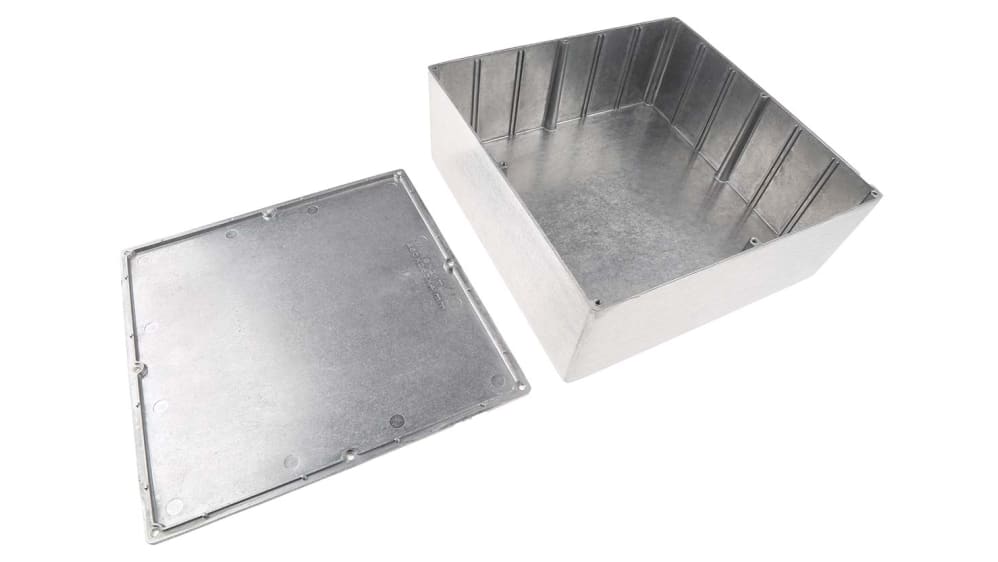 Caja RS PRO de Aluminio Presofundido Plateado, 250 x 250 x 100mm, IP66,  Apantallada Código RS: 517-3428