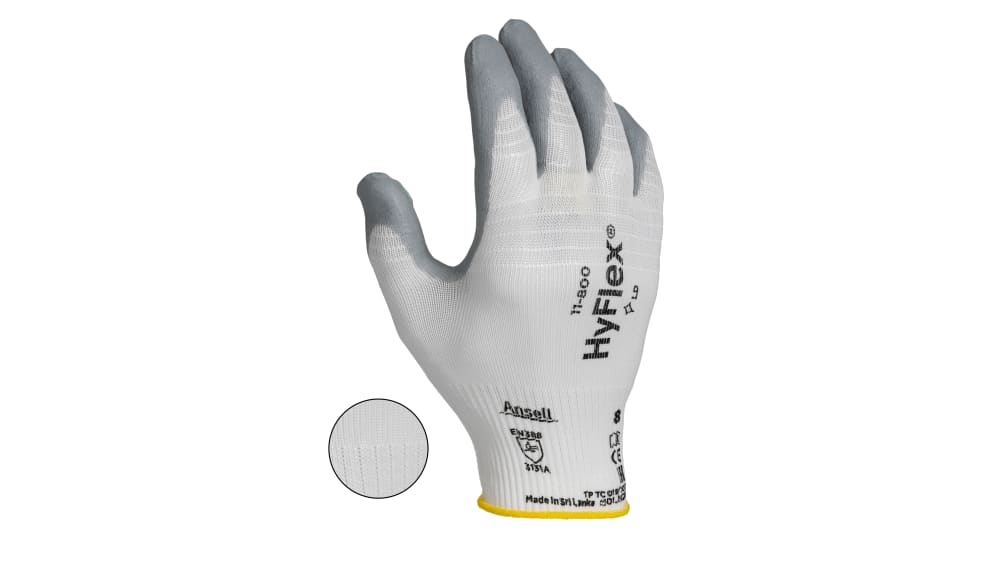 11800080 | Ansell HyFlex 11-800 Grey Nylon Work Gloves, Size 8