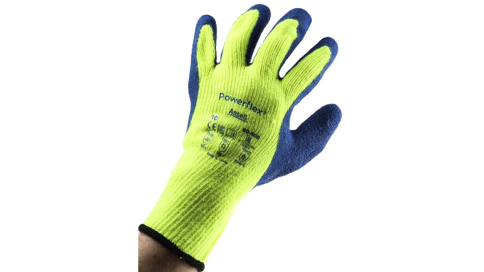 Ansell Powerflex Yellow Acrylic Heat Resistant Work Gloves, Size 10, Latex  Coating