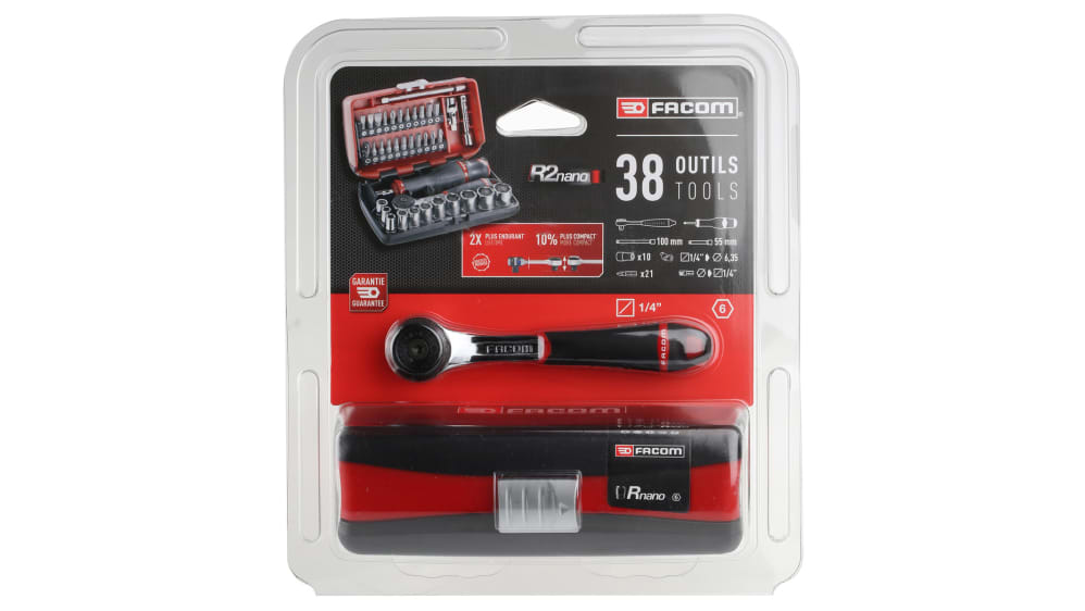 R2NANOPB Facom, Facom 38-Piece Socket Set, 3 → 7 mm, 5.5 → 14 mm, T10 →  T40 Socket, 669-8212