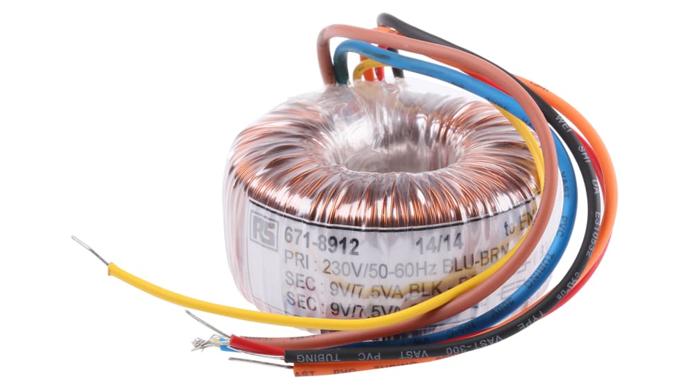 RS PRO トロイダルトランス,1次：230 V ac,2次：2 x 9 V ac 15 VA 2