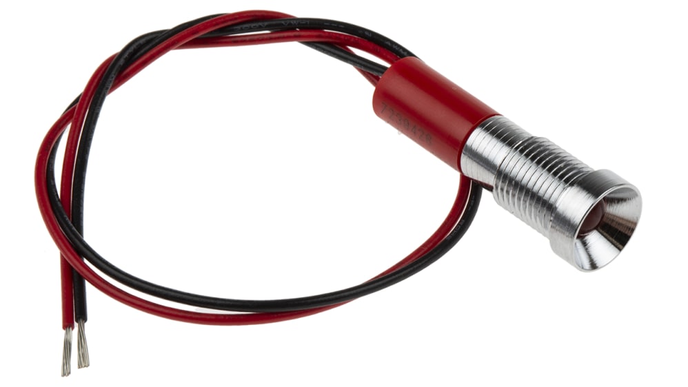 RS PRO パネル取り付けインジケータ, 24V dc, 赤 リード線 IP67 | RS