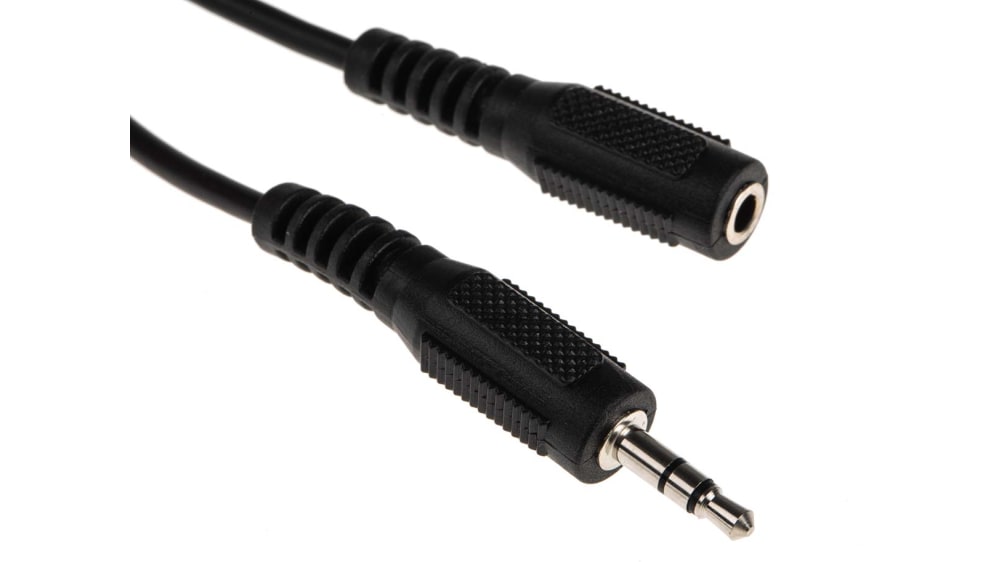 RS PRO Male 3.5mm Stereo Jack to Female 3.5mm Stereo Jack Aux