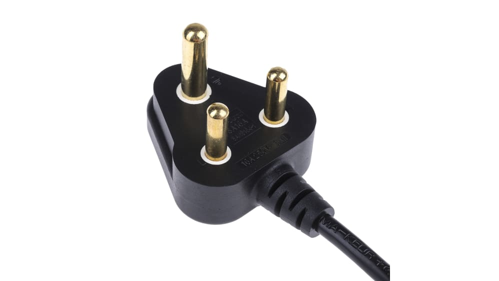 RS PRO IEC C13 to South African Type M Power Cord, 2 m Black