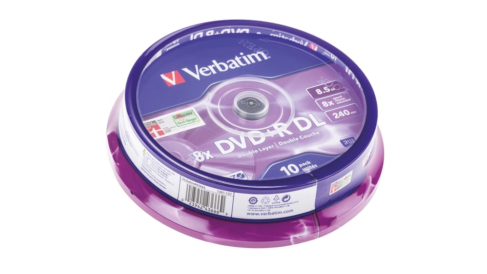 43666 | Verbatim DVD+R DL, 10 Per Pack Pack, 8.5 GB 8X | RS