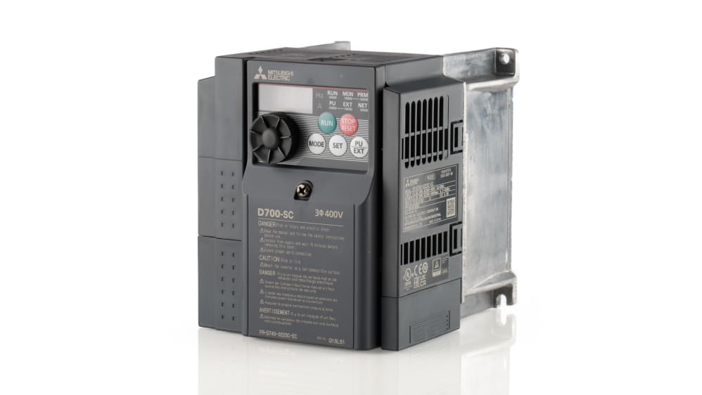 Mitsubishi Inverter Drive, 1.5 kW, 3 Phase, 400 V ac, 3.6 A, FR-D740 Series