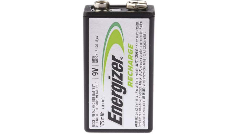 Pila 9V recargable NiMH, , 175mAh, terminal Código RS