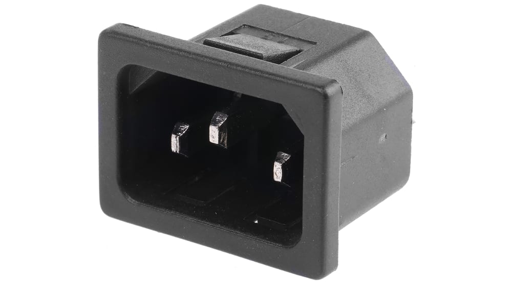 RS PRO C14 Straight Snap-in IEC Connector, 250V Male, 15A | RS