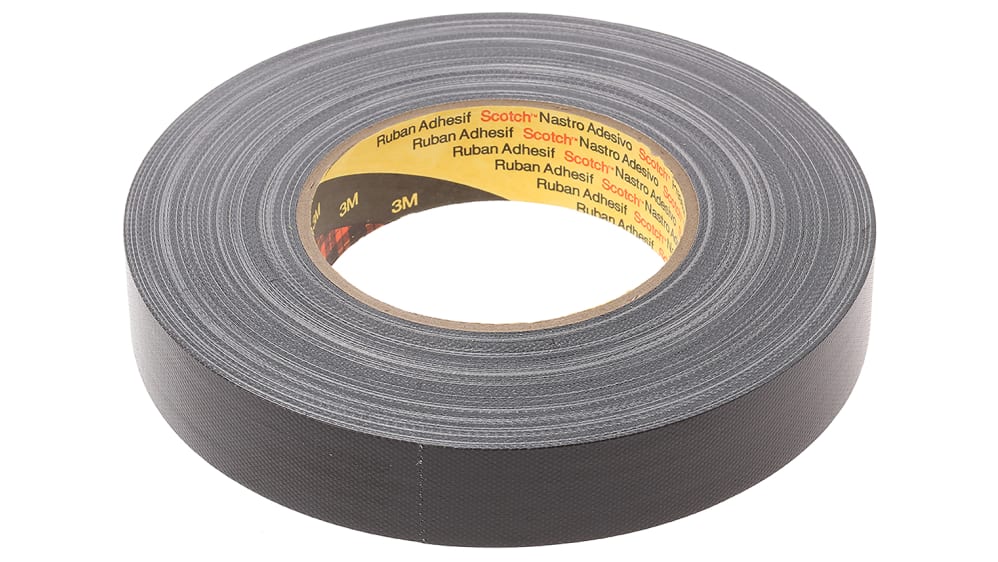 389 25mm x 50M black, Nastro telato Nero in Tessuto di polietilene 3M  Scotch 389, adesivo in Gomma sintetica, 25mm x 50m x 0.26mm