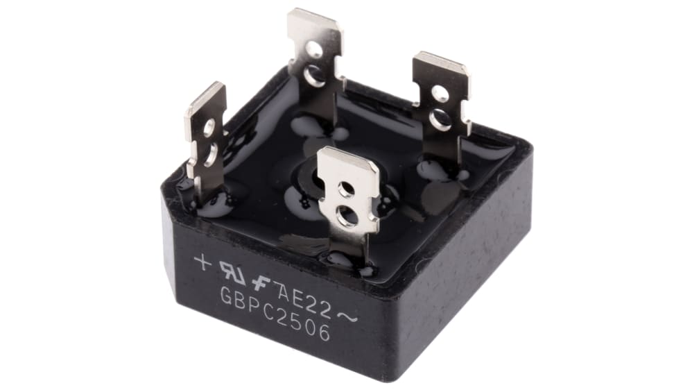 セレン整流器+ブリッジダイオード onsemi 整流用 ブリッジダイオード 単相 25A, 600V, 29 x 29 x 11.23mm