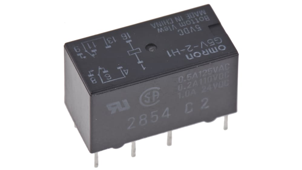 Omron シグナルリレー, 5 V dc, DPDT 1 A, PCBマウント, G5V-2-H1 DC5 | RS