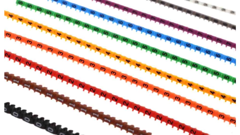 RS PRO, RS PRO Slide On Cable Marker Kit, Black, Blue, Brown, Green, Grey,  Orange, Red, Violet, White, Yellow, Pre-printed -,, 914-0592