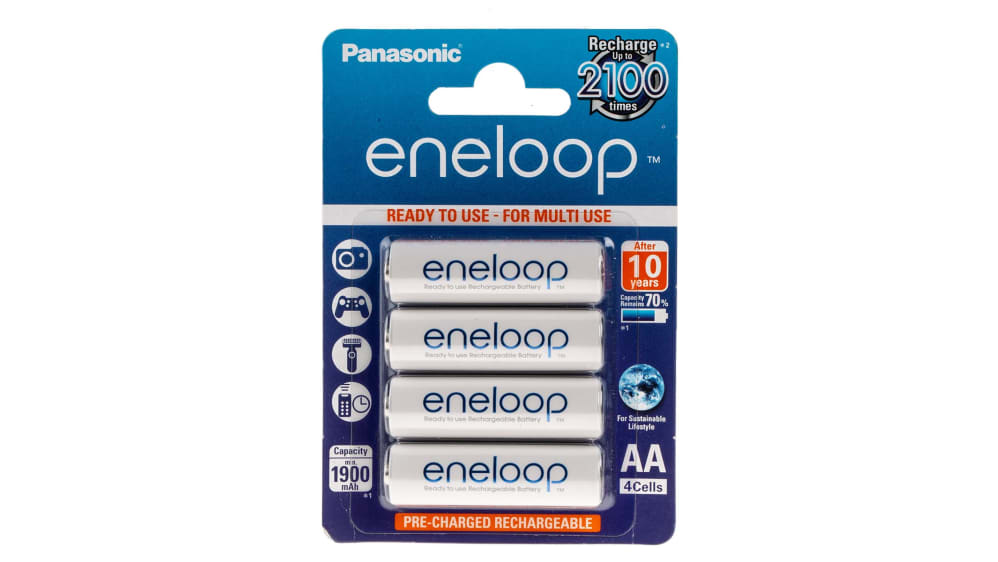 Panasonic eneloop AA NiMH Rechargeable AA Batteries, 1.9Ah, 1.2V - Pack of 8