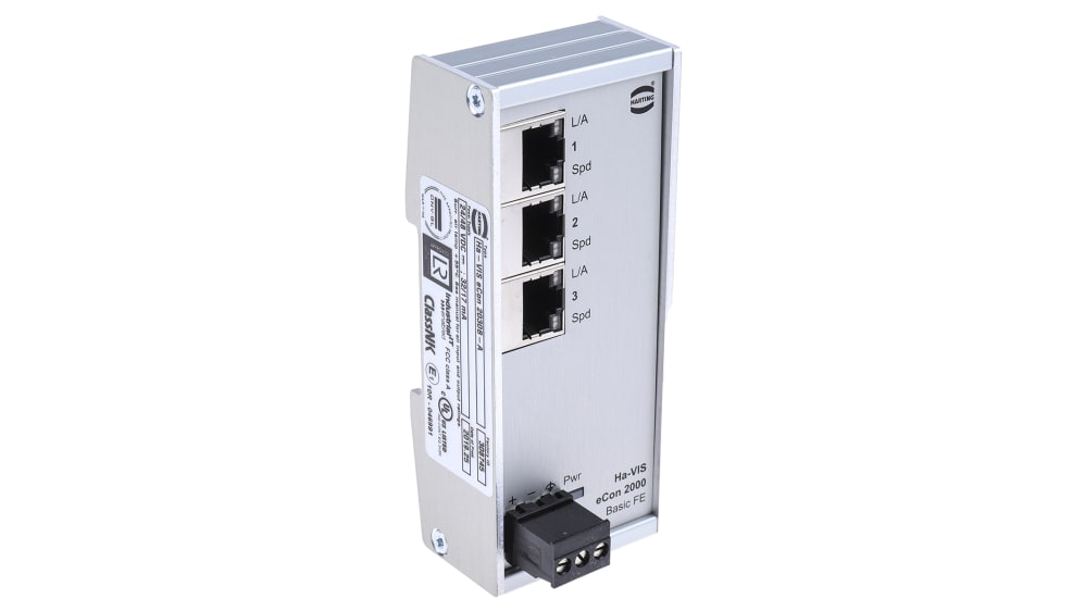 Switch Ethernet HARTING 3 porte RJ45, 10/100Mbit/s, montaggio Guida DIN