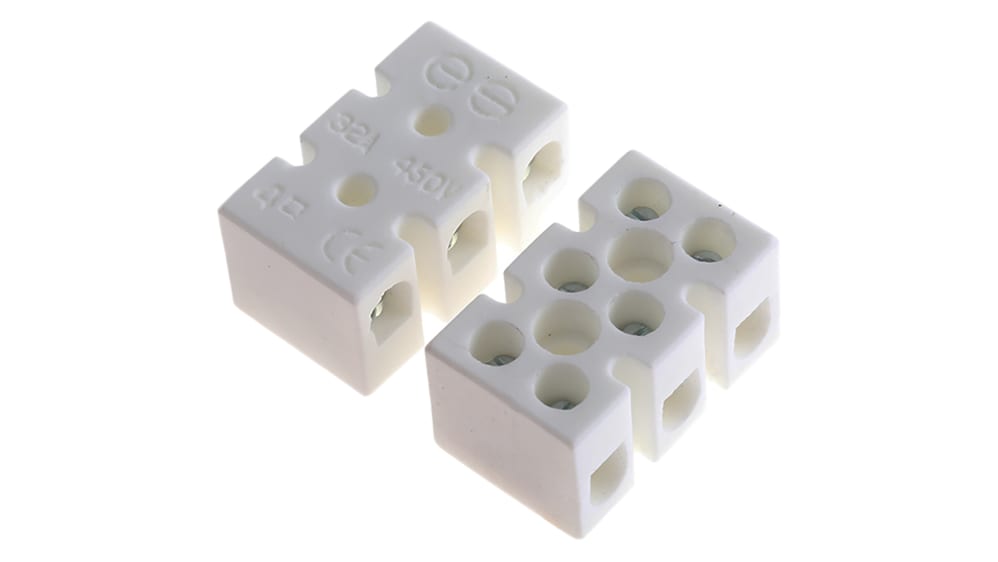RS PRO Keramik Verbindungsklemme Weiß, Schraubanschluss 3-polig 12 AWG / 5  → 32A