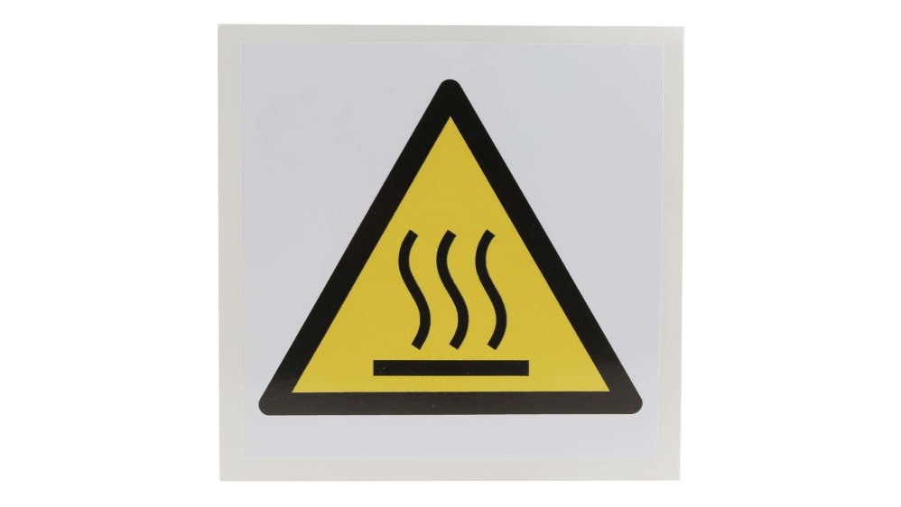 Vsafety Warnschild 'Caution Hot Surface' – 100x100mm, Selbstklebend, Schwarz/gelb, EN ISO 7010 Konform