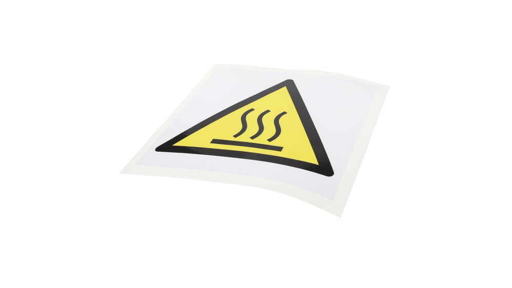 Vsafety Warnschild 'Caution Hot Surface' – 100x100mm, Selbstklebend, Schwarz/gelb, EN ISO 7010 Konform