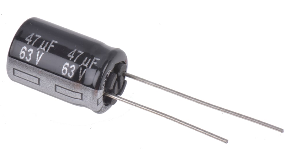 Panasonic 47μF Aluminium Electrolytic Capacitor 63V dc, Radial, Through Hole - EEUTA1J470 | RS