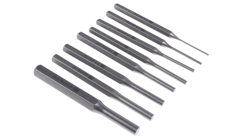 RS PRO 8-Piece Punch Set, Parallel Pin Punch, 5.56mm Shank, 105mm