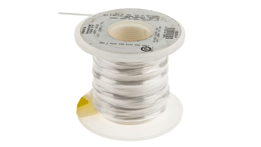 5874 WH005, Alpha Wire Premium Series White 0.2 mm² Hook Up Wire, 24 AWG,  19/0.13 mm, 30m, PTFE Insulation