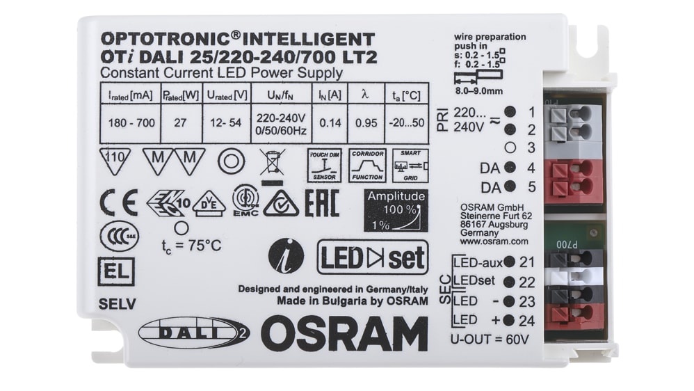 OTi DALI 25/220-240/700 LT2 | Osram LED Driver, 12 → 54V Output 