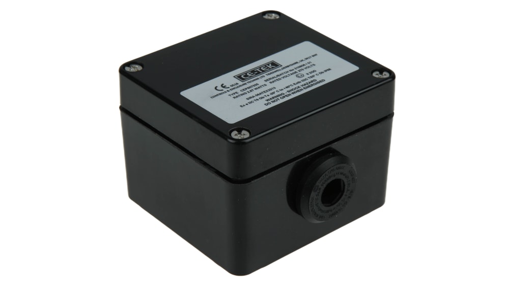 CE-TEK CEP Series Black Polyester Junction Box, IP66, 5 Terminals, ATEX, 80  x 75 x 55mm