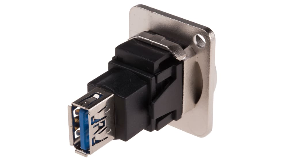 Conector USB RS PRO, Hembra, 2 puertos, Recta IP67, Montaje en Panel,  Versión 2.0, 1.5A
