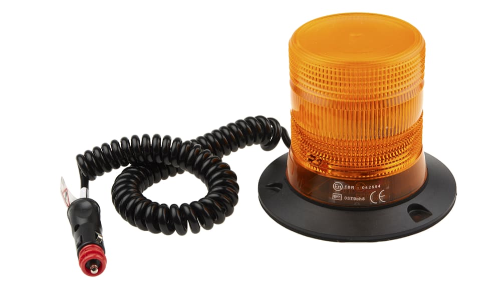 RS PRO Amber Flashing Beacon, 10 → 100 V dc, Magnetic Mount