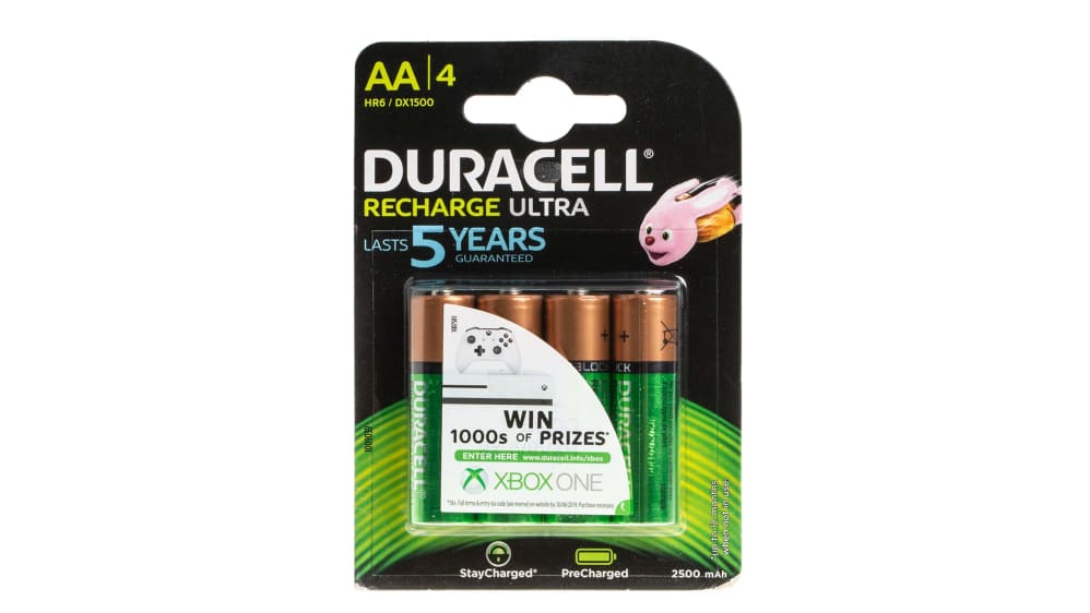 Duracell Recharge Ultra AA NiMH Rechargeable AA Batteries, 2.4 Ah, 1.2 V -  Pack of 4