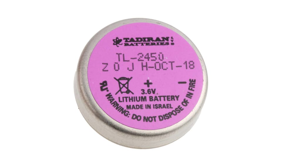 Pila de botón CR2450, 3.6V, 550mAh, litio - cloruro de tionilo, terminal  tipo PCB