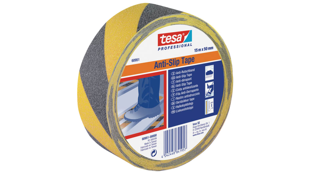 60951-00000-00, Nastro antiscivolo Nero/ giallo Tesa, in PVC, 50mm x 15m