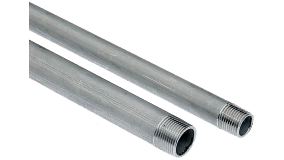 RS PRO Galvanised Threaded Steel Stainless Steel Pipe, 2m Long