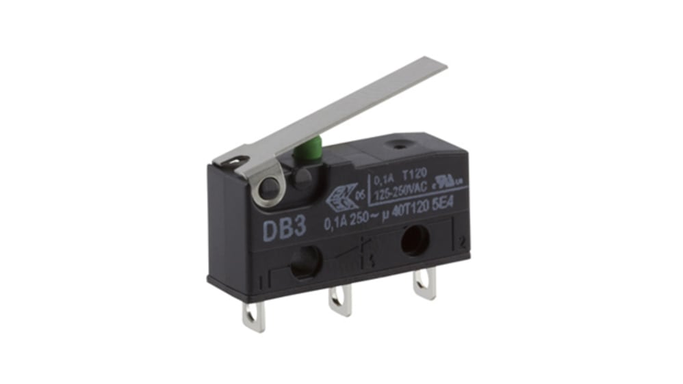 DB3C-A1LB | ZF Short Lever Micro Switch, Solder Terminal, 100 mA