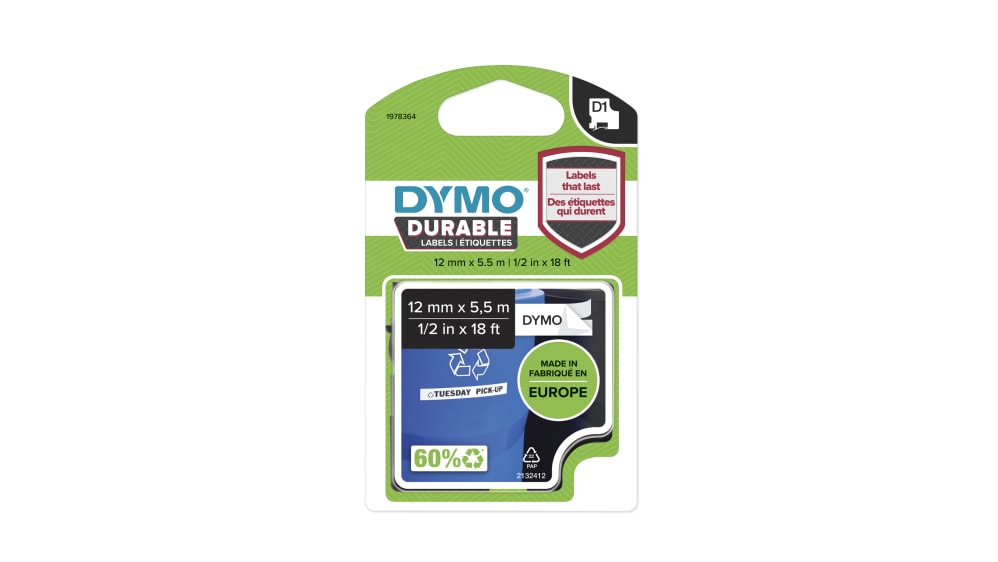 DYMO Ruban D1 Standard - noir/transparent 12 mm - 7 m - Ruban