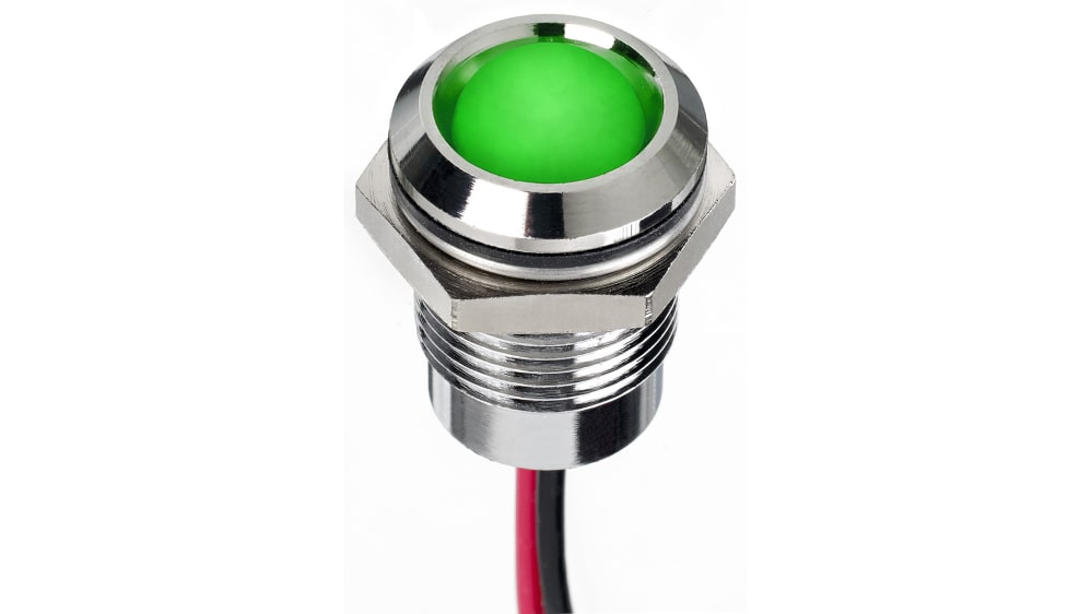 Voyant LED lumineux Vert RS PRO, dia. 14mm, 220V c.a., IP67