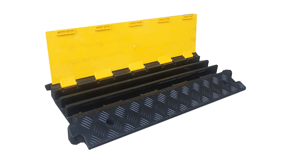 CPROSP Canaleta Pasacables de Suelo Negro y Amarillo, Protector de Cables  para Suelo 200 cm x 8,3 cm, Ideal para el Hogar, la Oficina, Lugar de