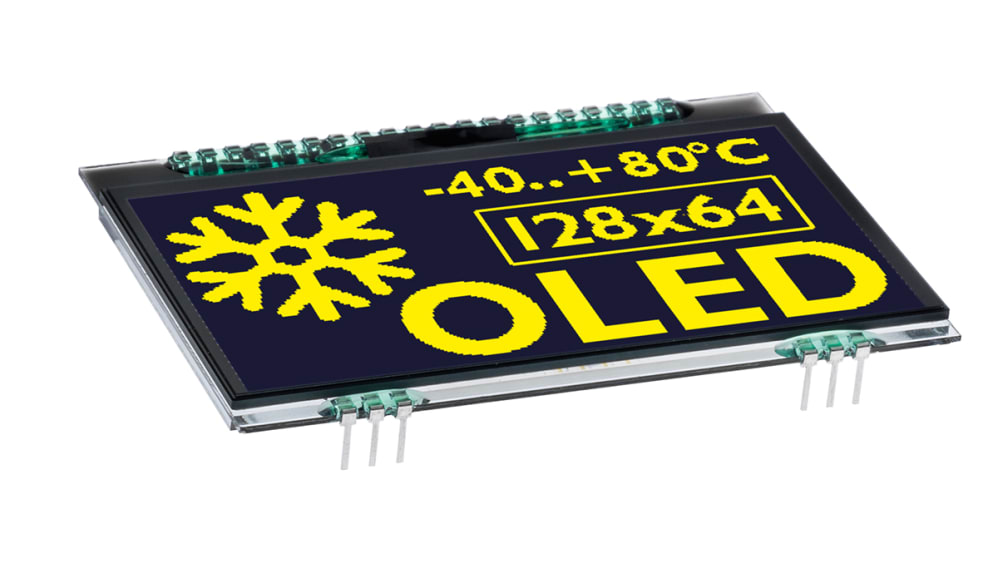 EA OLEDL128-6LGA | Display Visions OLEDディスプレイ, 73.66 mm 黄