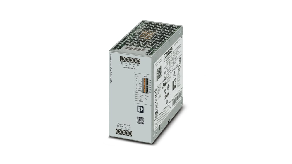 Phoenix Contact QUINT4-PS/3AC/24DC/20 Switched Mode DIN Rail Power Supply,  400V ac ac Input, 24V dc dc Output, 20A
