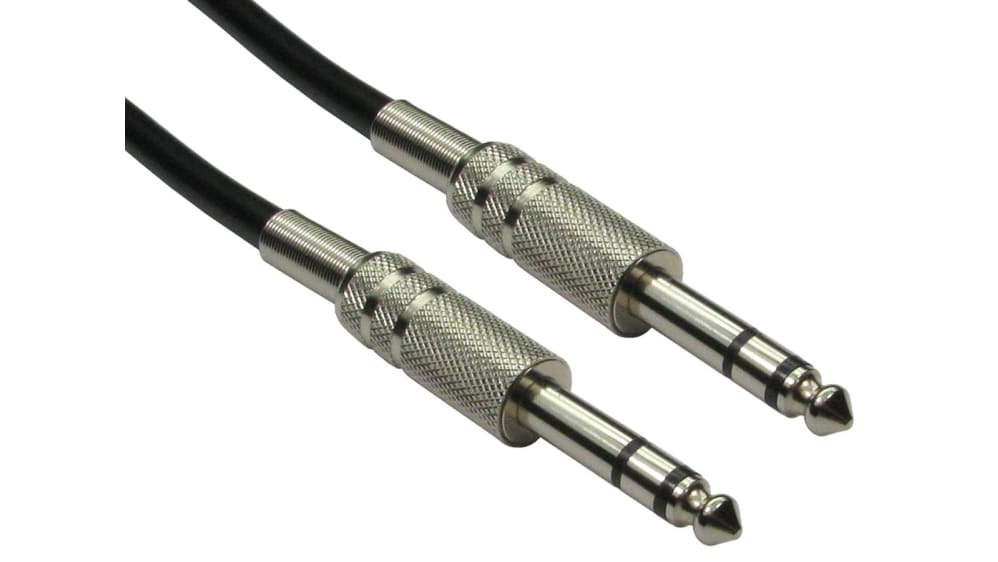 RS PRO Male 6.35mm Stereo Jack to Male 6.35mm Stereo Jack Aux Cable, Black,  20m