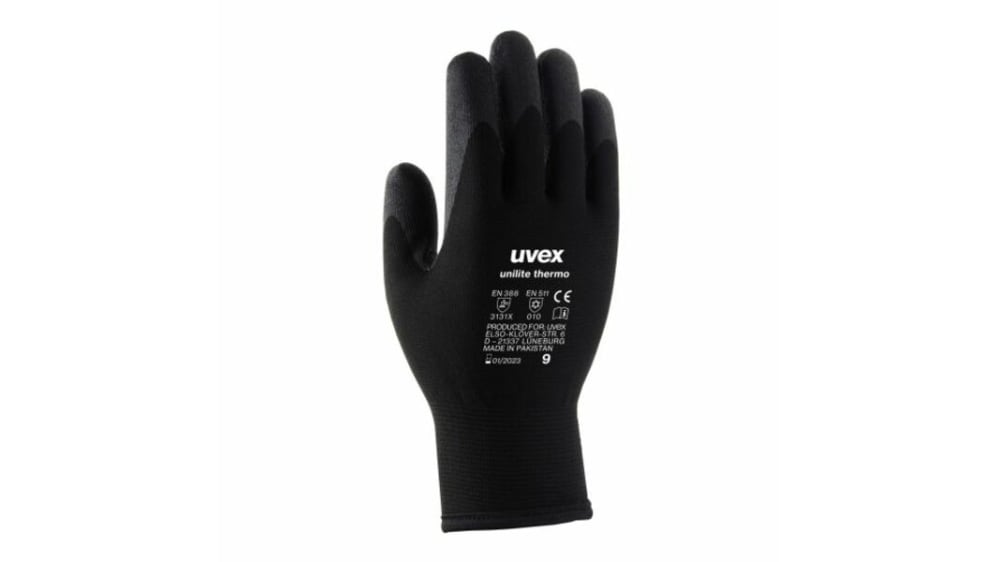 uvex unilite thermo Black Acrylic Thermal Work Gloves, Size 7, Aqua Polymer  Coating