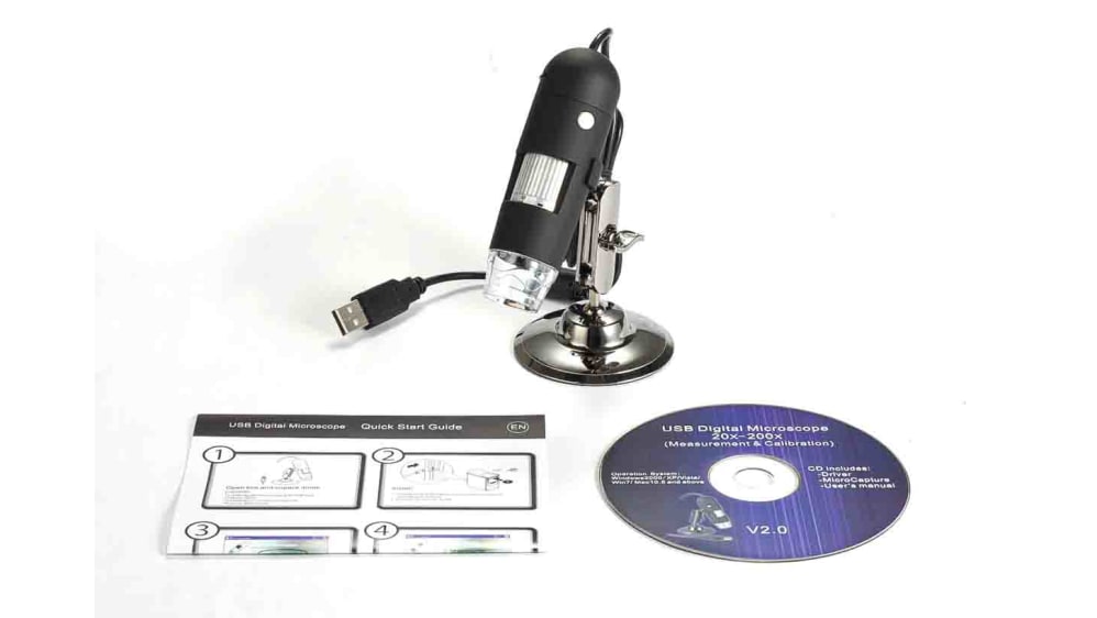 RS PRO USB Digital Microscope, 2M pixels, 20 → 200X Magnification