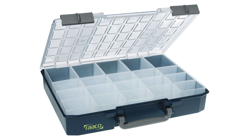 ラジオ　部品　パーツ　ケースのまま Raaco パーツケース 高さ：80mm 区画数：20, 奥行：415mm, 136334 | RS