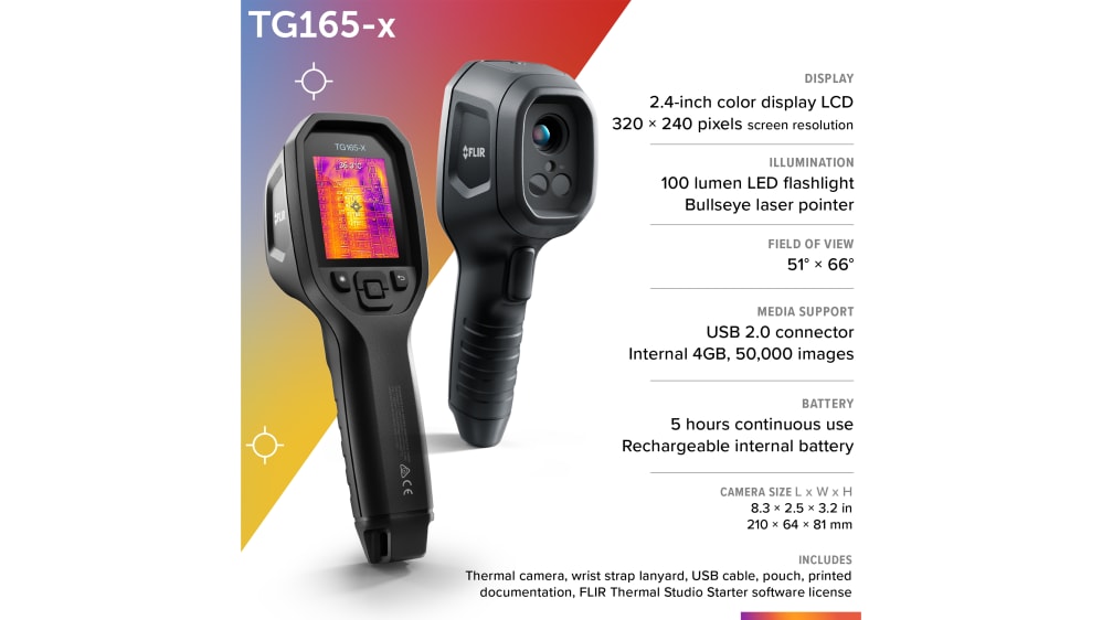 FLIR TG165-X USB Thermal Imaging Camera, –25 → +300 °C, 80 x