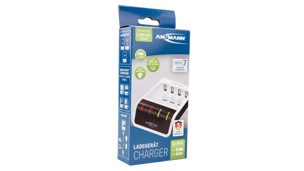 Chargeur de batterie NiMH Ansmann Comfort Smart, recharge 4 piles AA, AAA,  1.2V