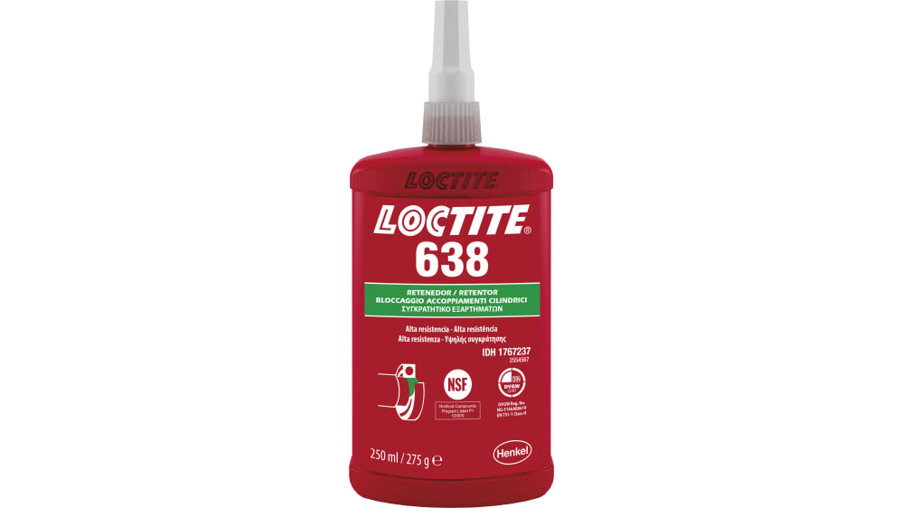 1767237 | Composto per fissaggio Loctite Verde Loctite 638, grado Ampio,  250 ml, 150 C Flacone, -55 C | RS