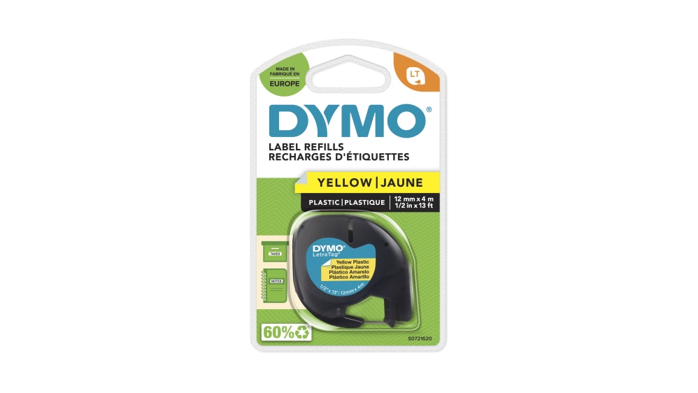 Ruban pour étiqueteuse Dymo 4 m x 12 mm Noir sur Jaune