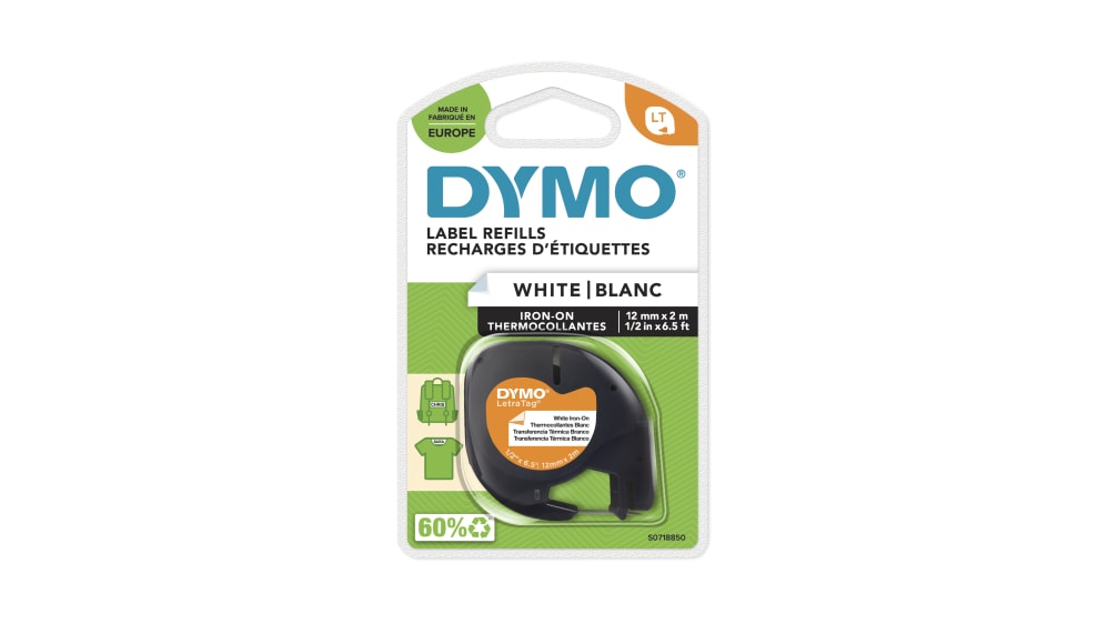 S0718850, Ruban pour étiqueteuse Dymo 2 m x 12 mm Noir sur Blanc